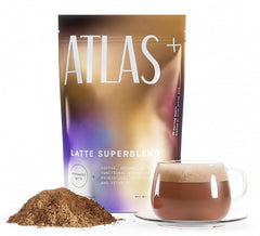 Atlas Coffee Club Latte Superblend bag front showing premium mushroom coffee for daily energy