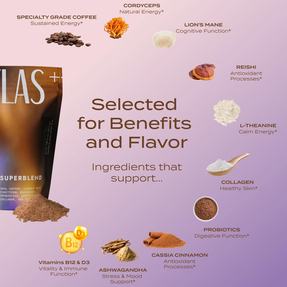 Atlas Coffee Club Latte Superblend cup with creamy latte texture and focus-friendly aroma