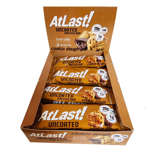 At Last! nutrition cookie dough bar pack shot highlighting protein-rich snack