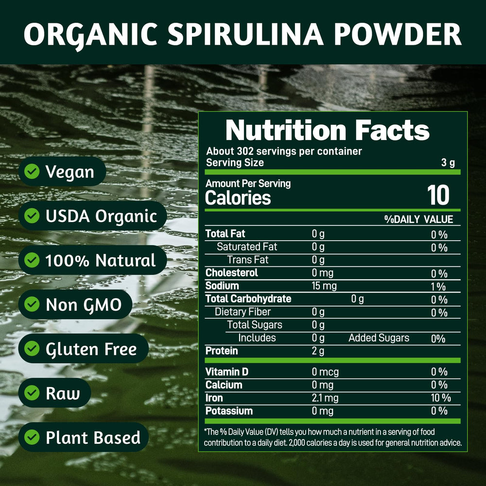 ATNreuro spirulina powder in bowl highlights versatility for baking and breakfast bowls.