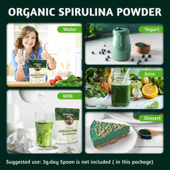 ATNreuro spirulina powder scoop depicts easy portioning for quick smoothie boosts.