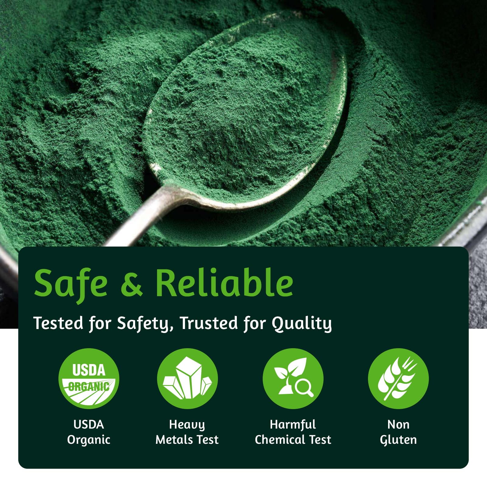 ATNreuro spirulina powder vegan-friendly label underlines plant-based nutrition for daily meals.