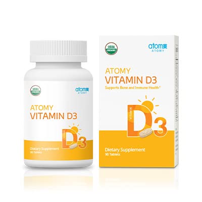 Atomy Vitamin D3 bottle with 90 tablets for daily bone and immune health support.