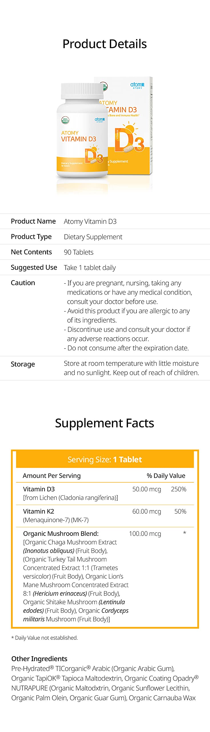 Atomy Vitamin D3 with Vitamin K2 preserves bone and cardiovascular health.