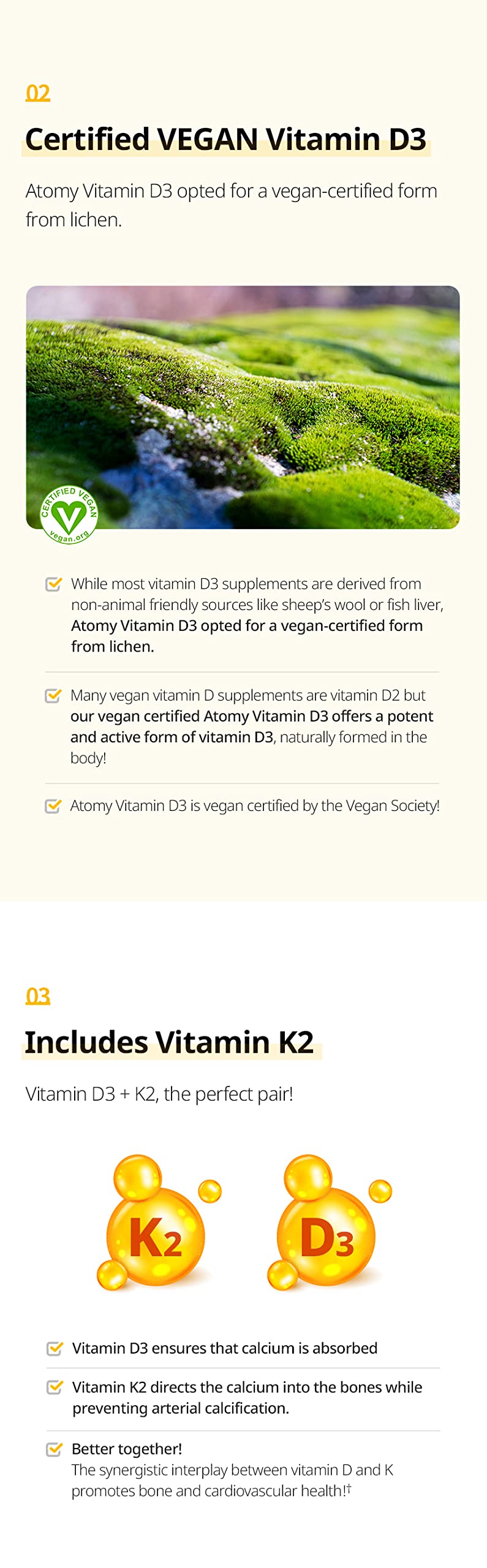 Atomy Vitamin D3 packaging front highlighting a 90-tablet supply for monthly use.
