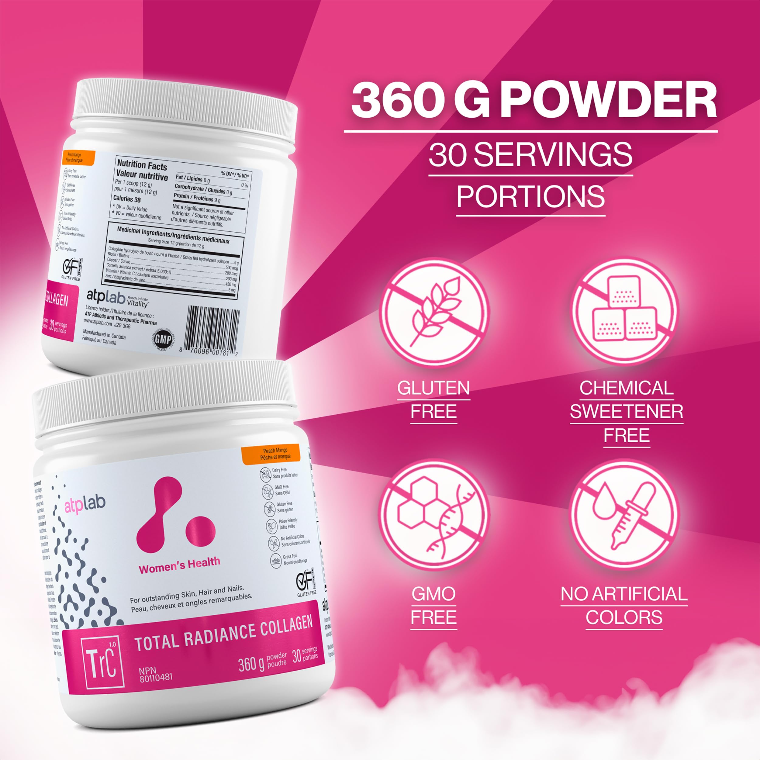 Close-up of the Total Radiance label highlighting hydrolyzed collagen peptides.