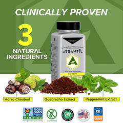Atrantil packaging label highlights polyphenol blend and US-made quality.