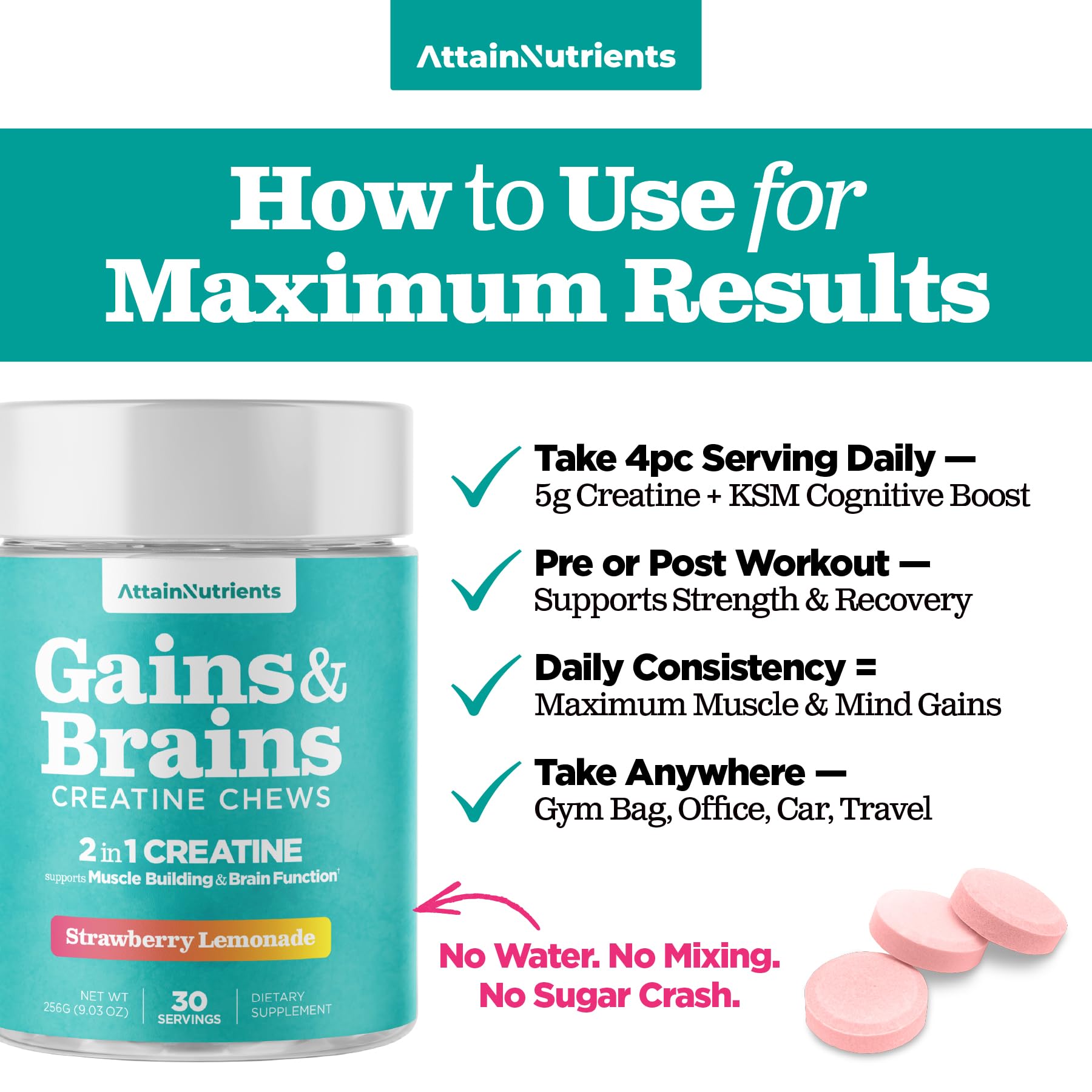 Strawberry Lemonade Creatine Chews jar ideal for daily use
