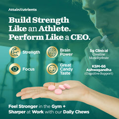 Close-up of Creatine Chews texture for easy on-the-go use