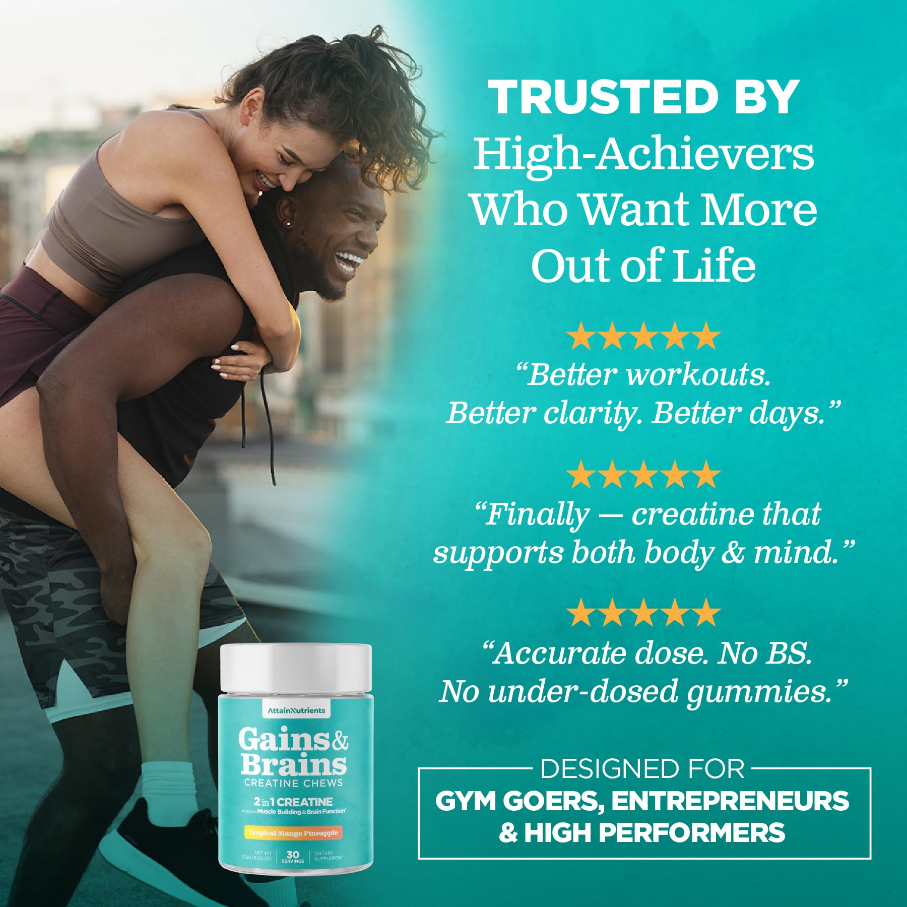 Attain Nutrients Creatine Chews in athletic setting for workouts.