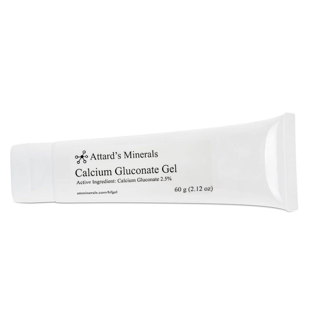 Attard's Minerals Calcium Gluconate Gel bottle, ready for hydrofluoric acid exposure first aid.