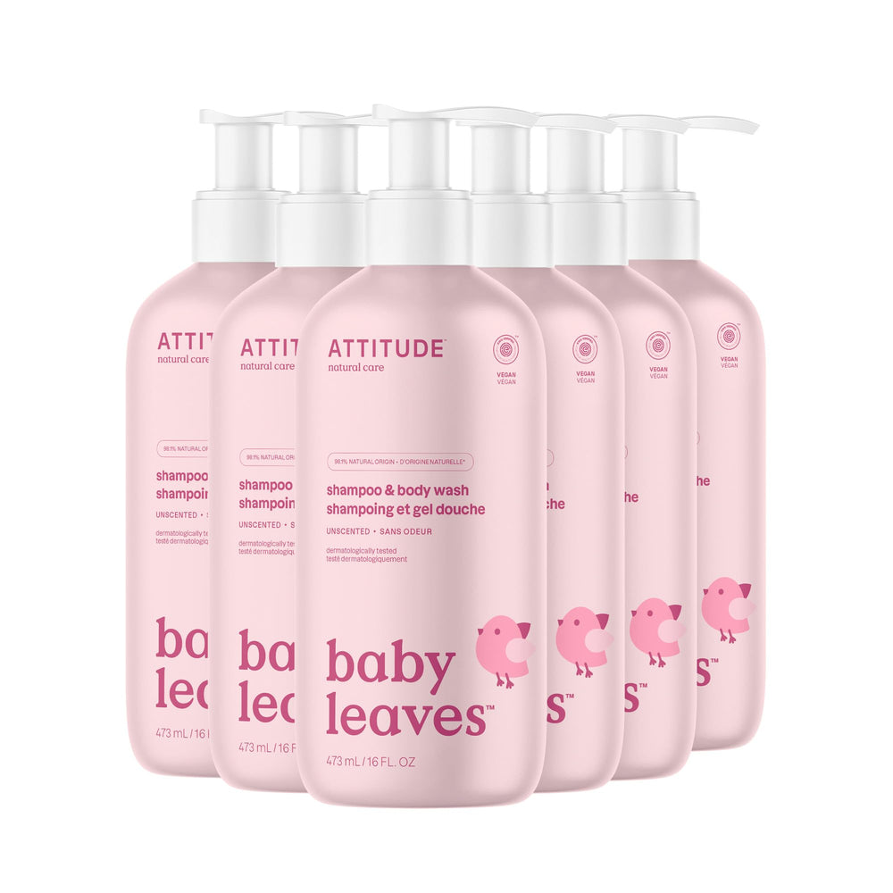 ATTITUDE Baby 2-in-1 bottle front view, fragrance-free formula for sensitive skin.