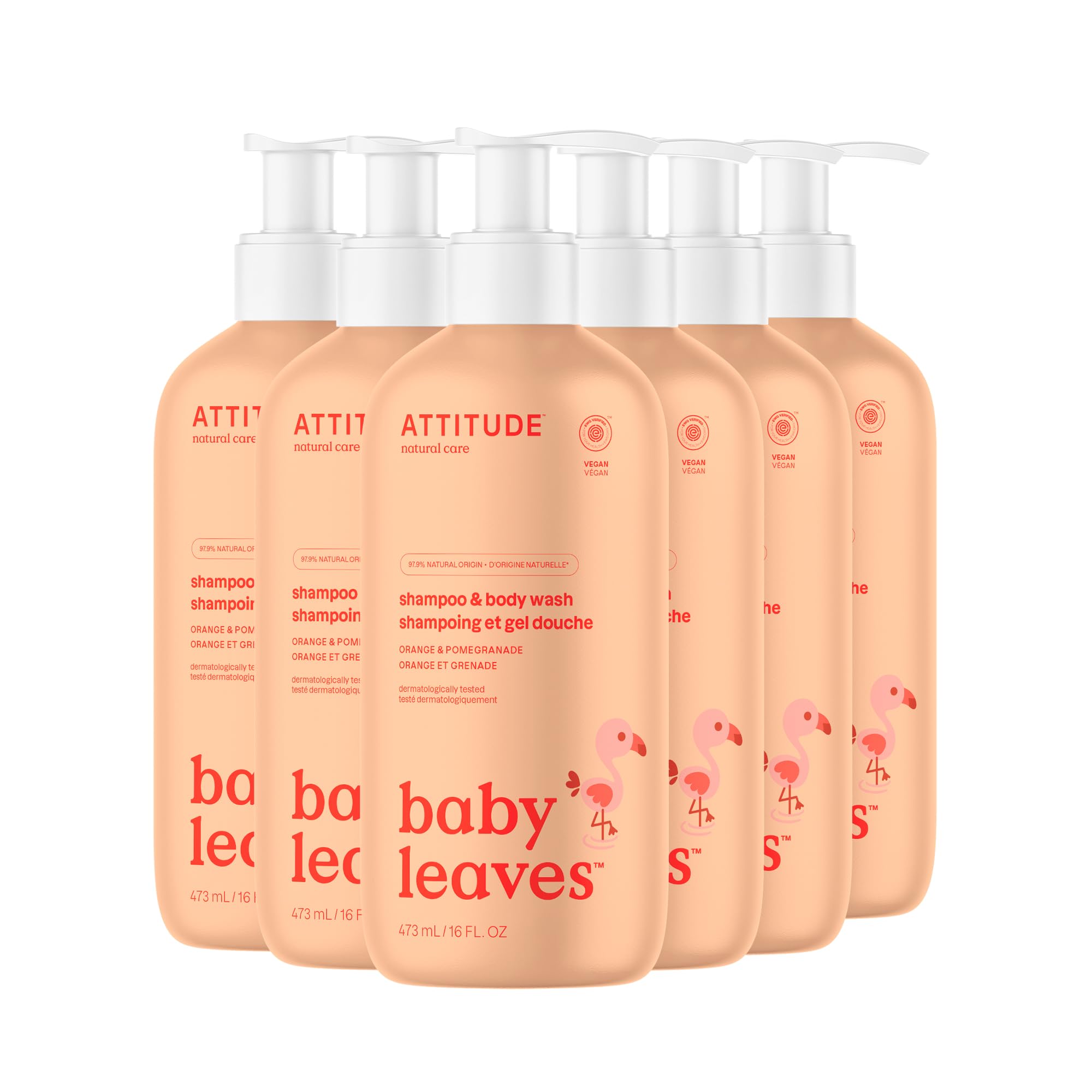 ATTITUDE Baby 2-in-1 bottle front view, gentle cleansing for delicate skin.