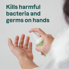 ATTITUDE hand-sanitizer-spray dispensing action, fast-evaporating formula leaves hands soft.