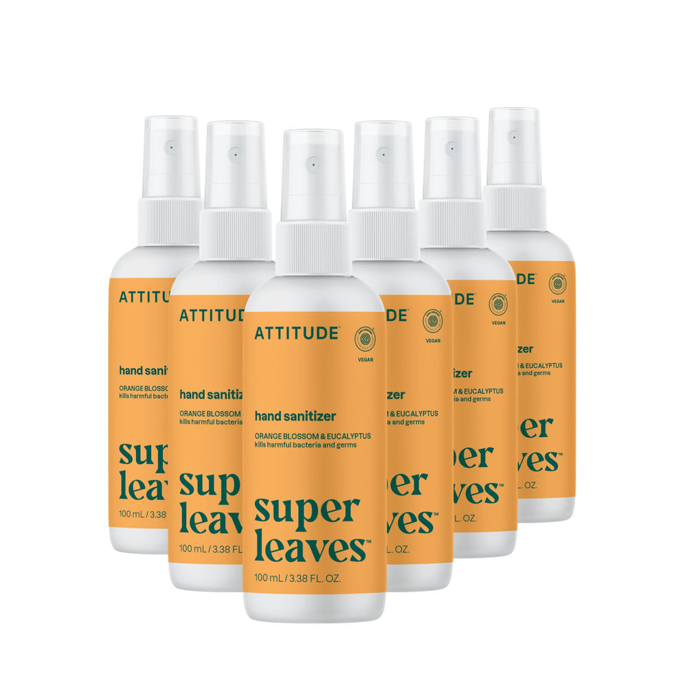 ATTITUDE hand sanitizer spray front bottle shows 62% alcohol for quick cleansing.