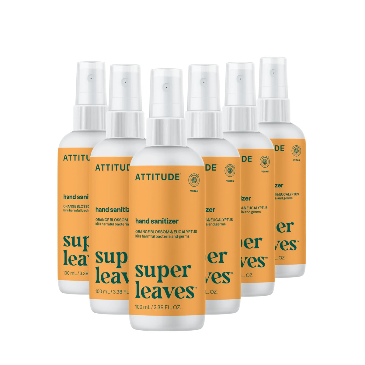 ATTITUDE hand sanitizer spray front bottle shows 62% alcohol for quick cleansing.