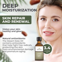 Au Natural Organics Desert Date Oil on hair for moisture and strength.