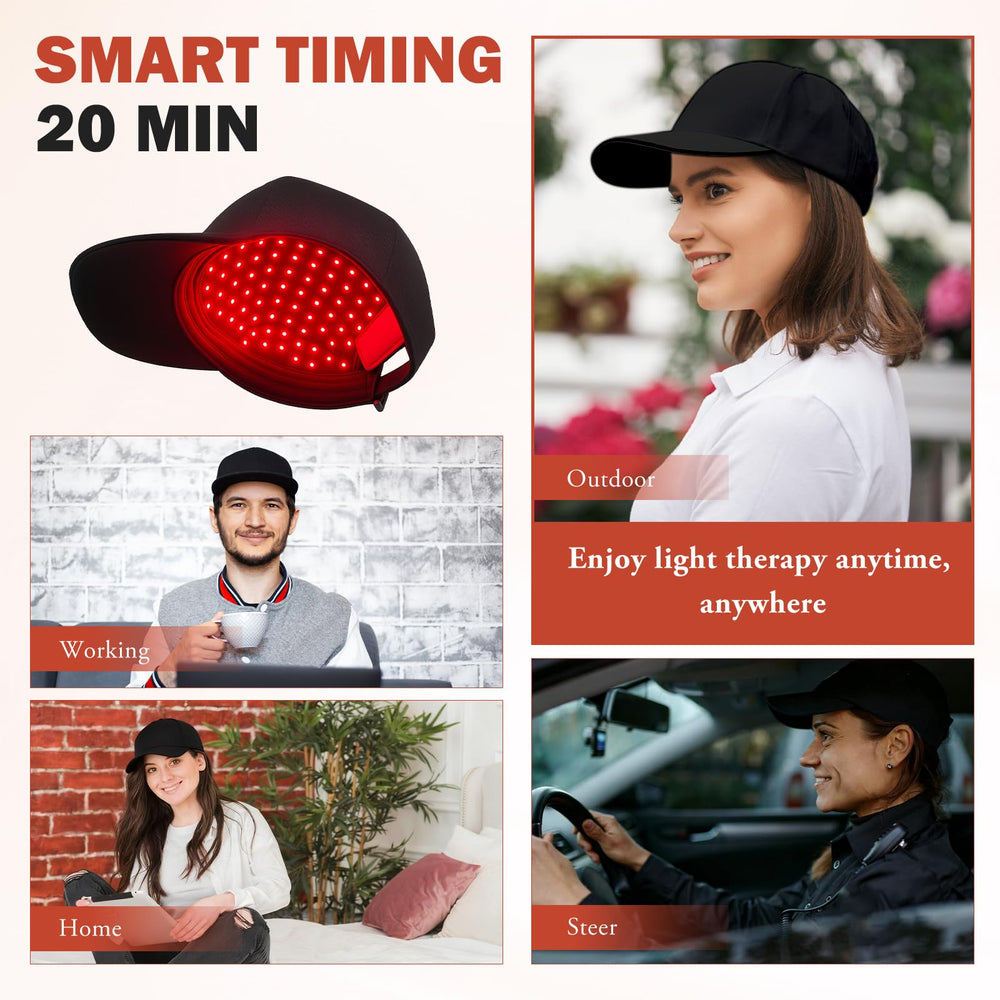 Auarwood LLLT cap designed for travel with a compact, wireless setup.