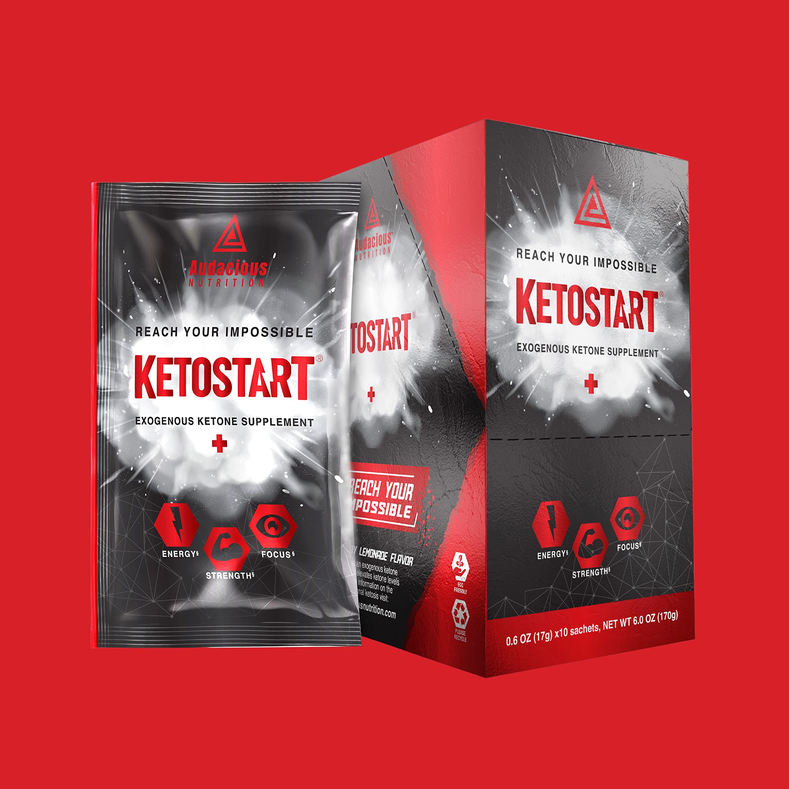 Audacious Nutrition Ketostart 10g ketone serving shown for rapid energy.