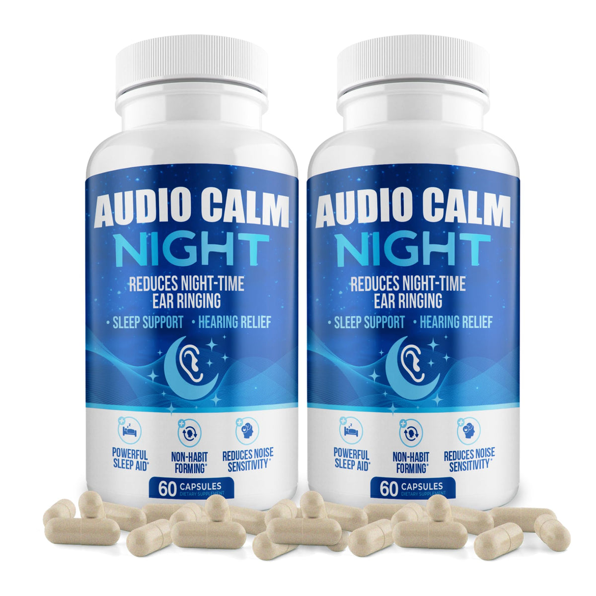 Audio Calm Night bottle front showing the natural sleep aid for calmer nights