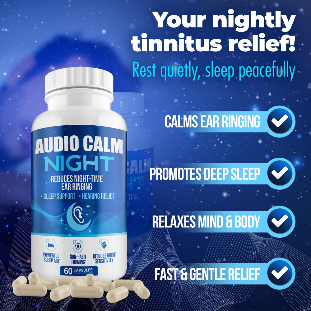 Audio Calm Night capsules close-up emphasize gentle, non-habit forming sleep aid