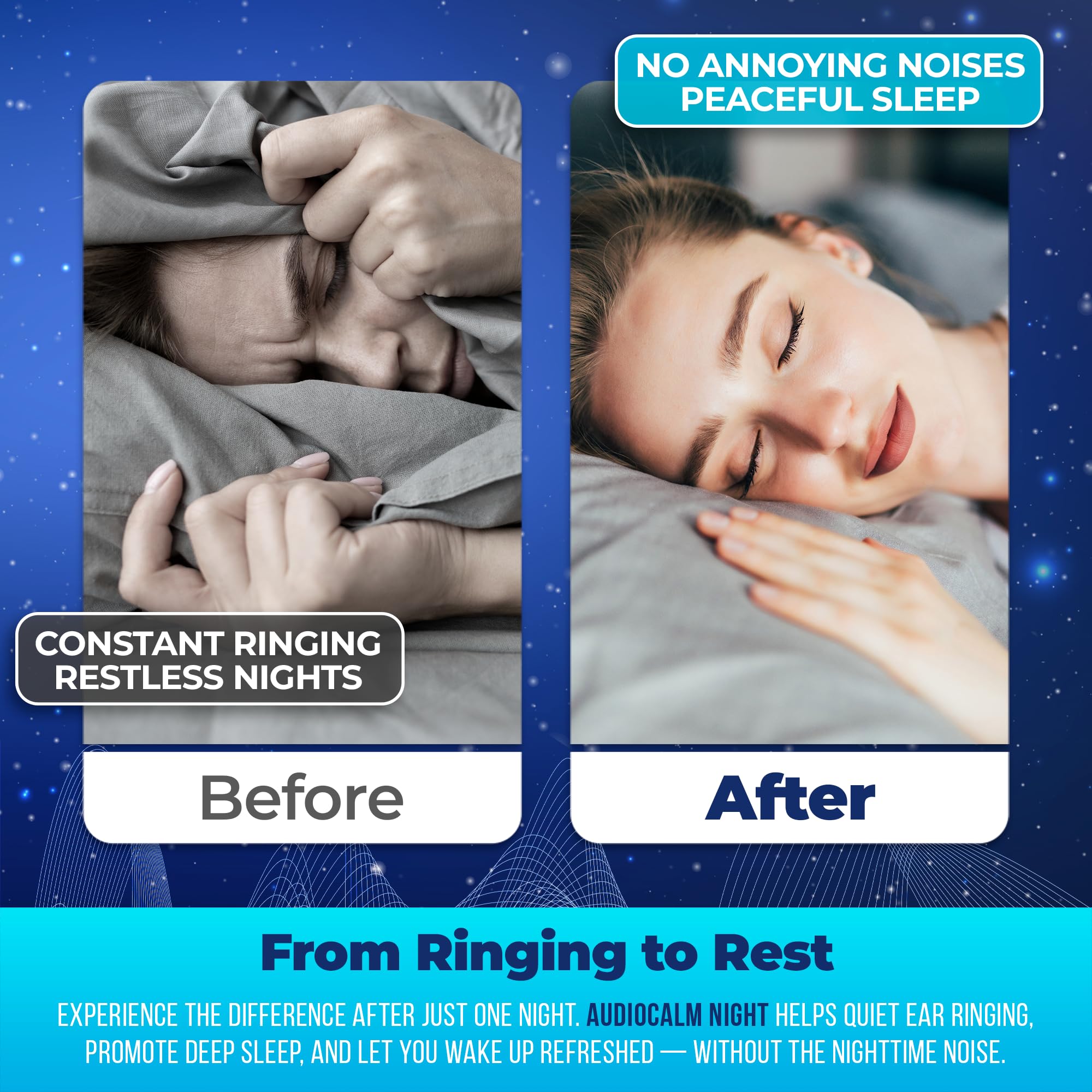 Audio Calm Night in hand indicates a simple nightly routine