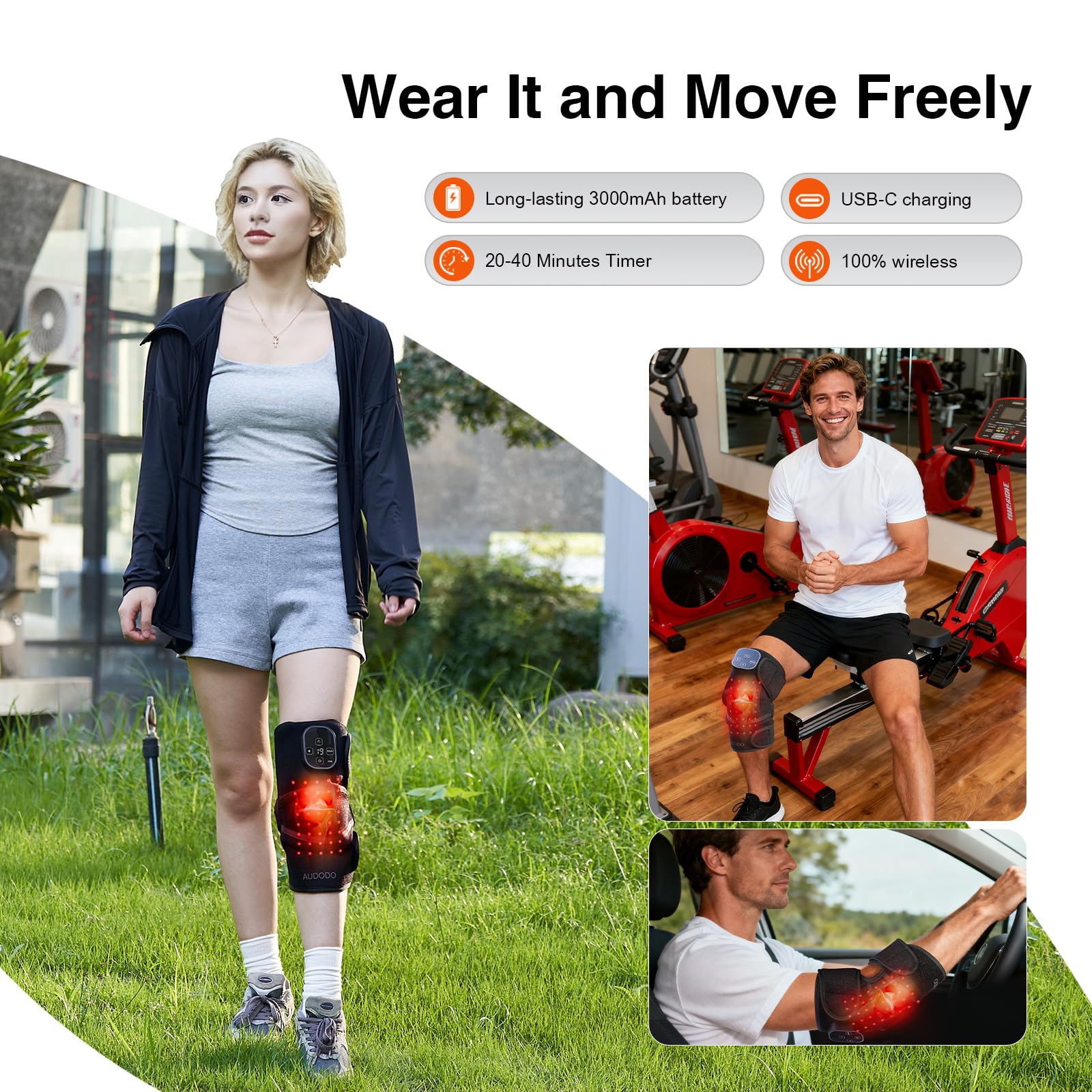 AUDODO compact controller for heat levels and massage intensity.