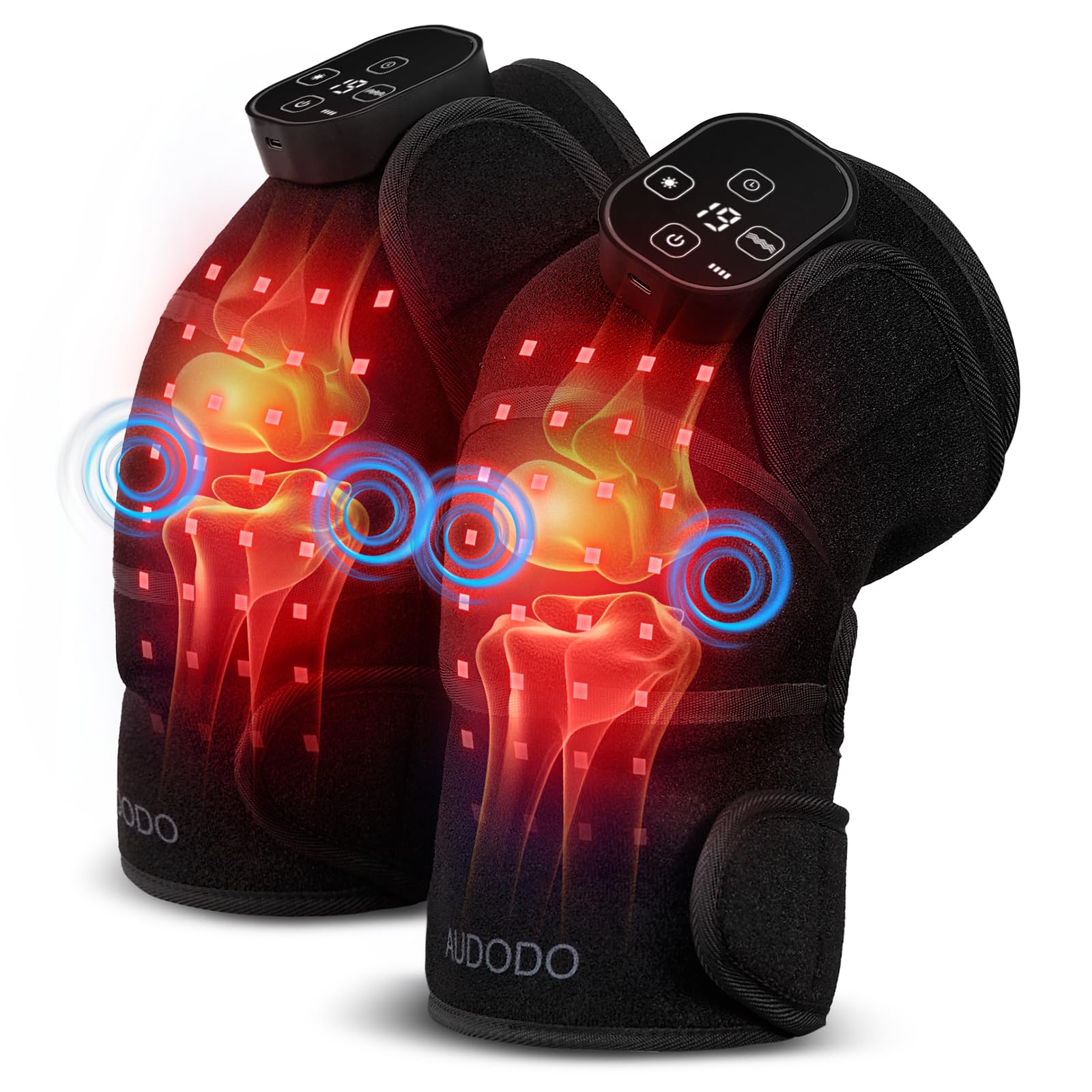 AUDODO red-light knee brace with massage shown from angle view for knee relaxation.