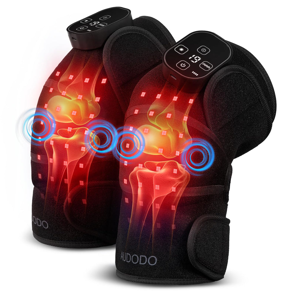 AUDODO red-light knee brace with massage shown from angle view for knee relaxation.