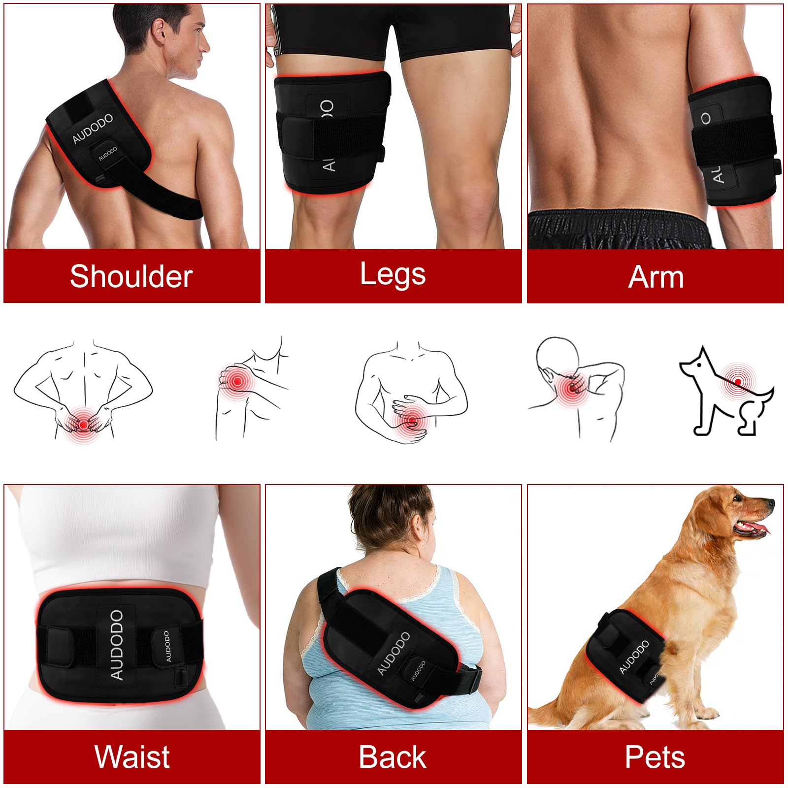 AUDODO red light therapy belt with controller and USB cable for easy setup.