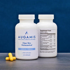 Augamis capsules closeup showing 60 capsules for ongoing acne support