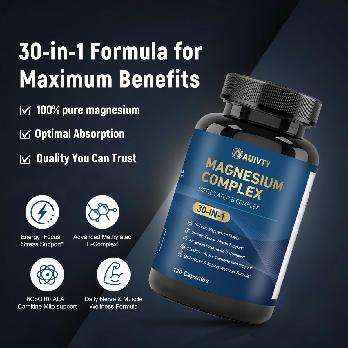 Auivty Magnesium Complex 10 forms supporting muscles and nerves.
