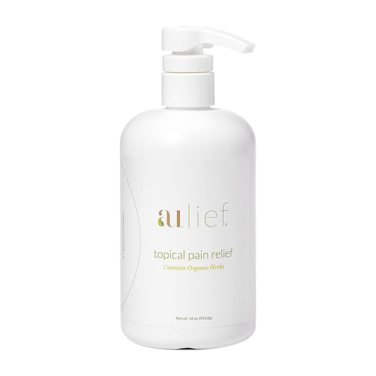 Aulief Gold bottle with pump for easy, mess-free application and quick relief during activity.