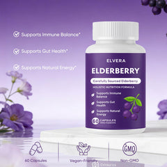 Close-up of Elvera Elderberry capsules showing daily gentle use.