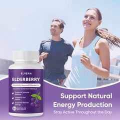 Elvera packaging with natural elderberry imagery suggesting digestive balance support.