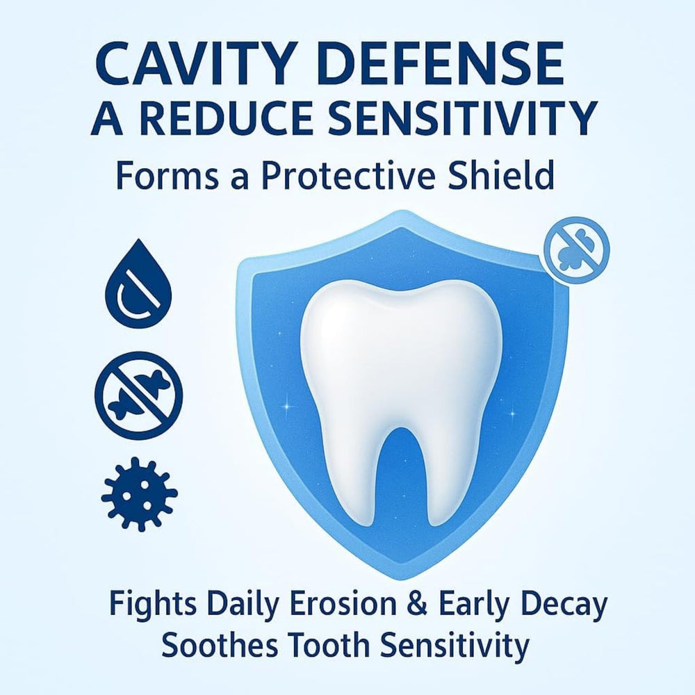 Aultink Irmi Remineral Tooth Armor whitening support on tooth surface.