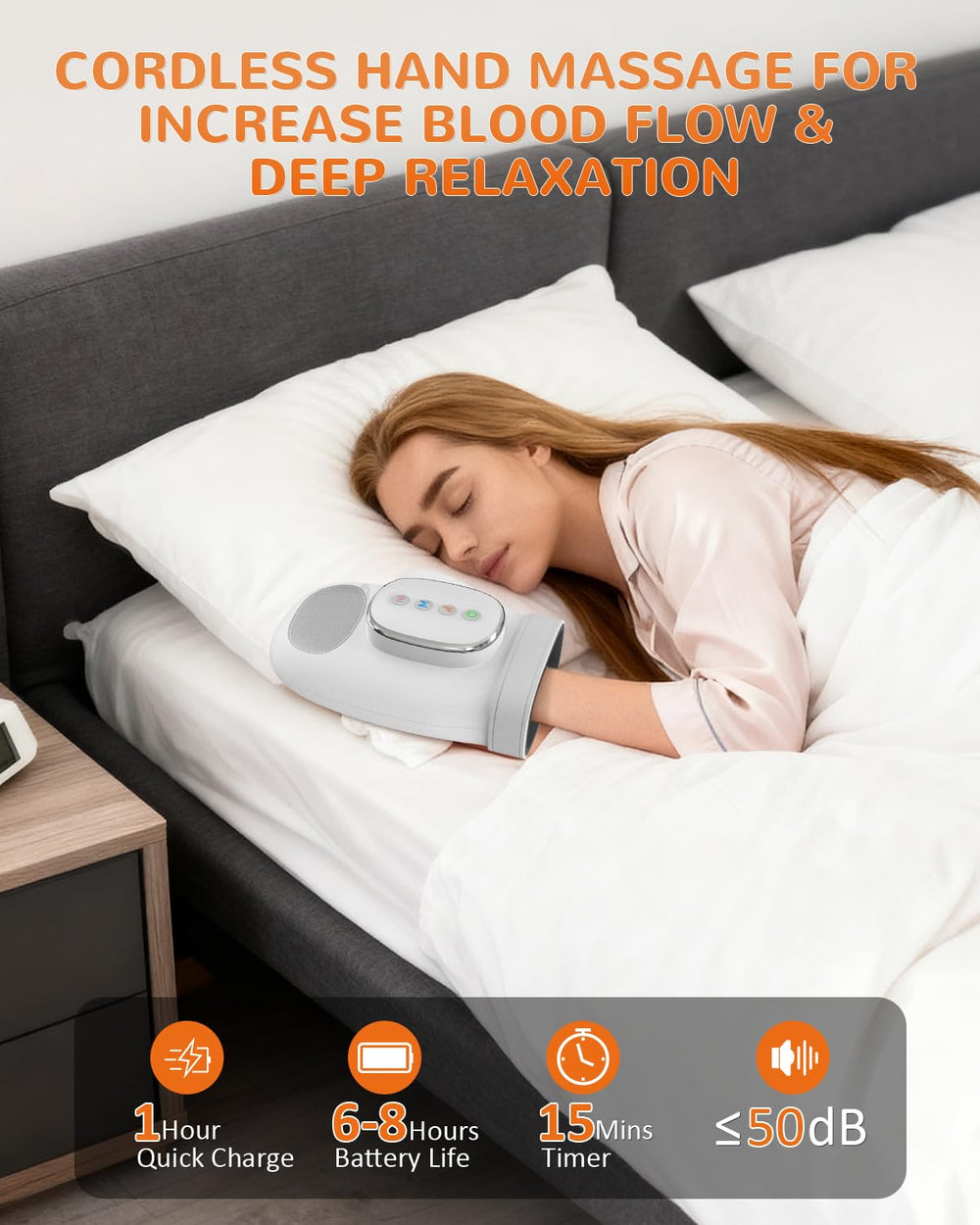 AUMNIE Hand Massager 2000mAh battery enables hours of cordless use.