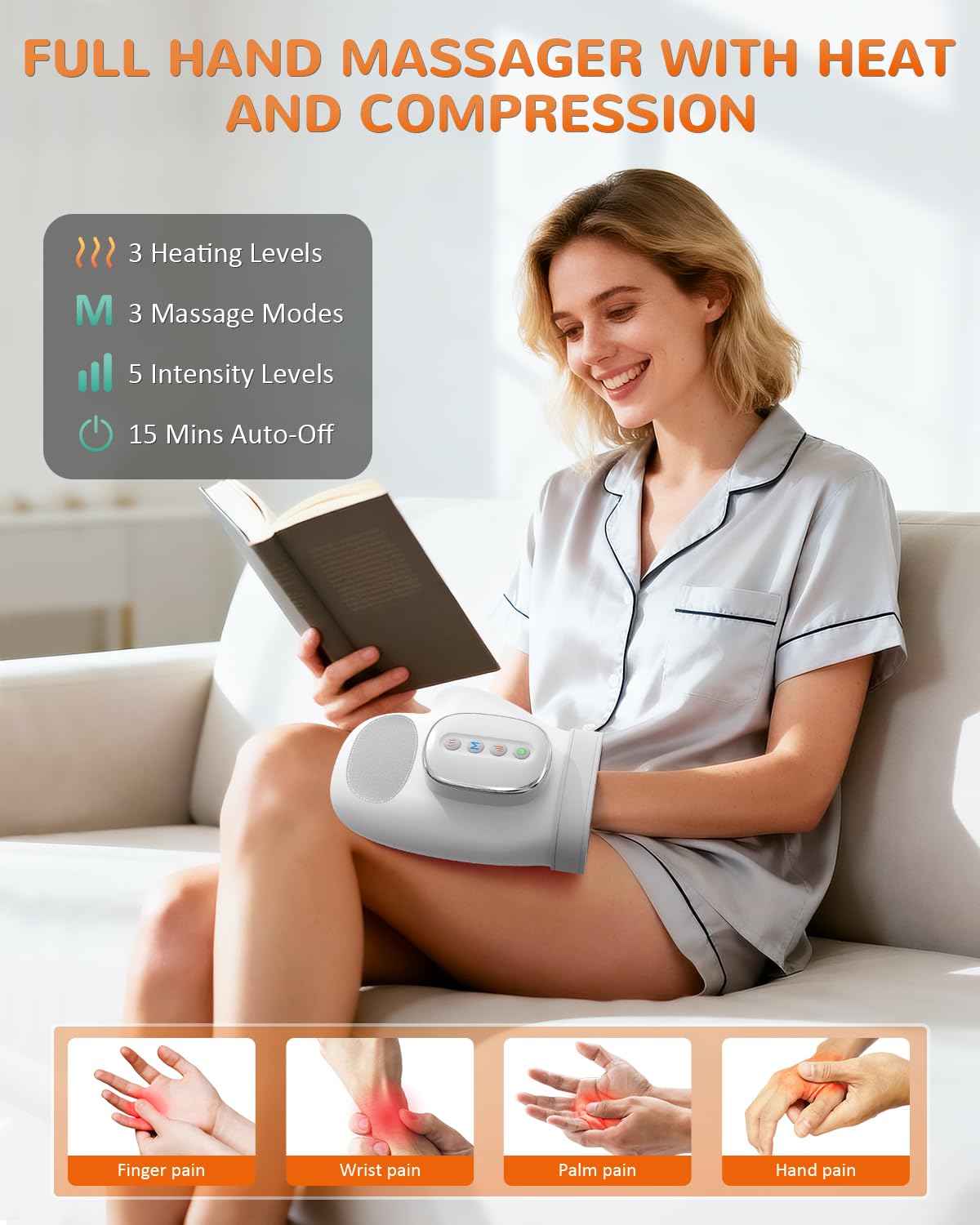 AUMNIE Hand Massager shows 3 modes for customized relief.