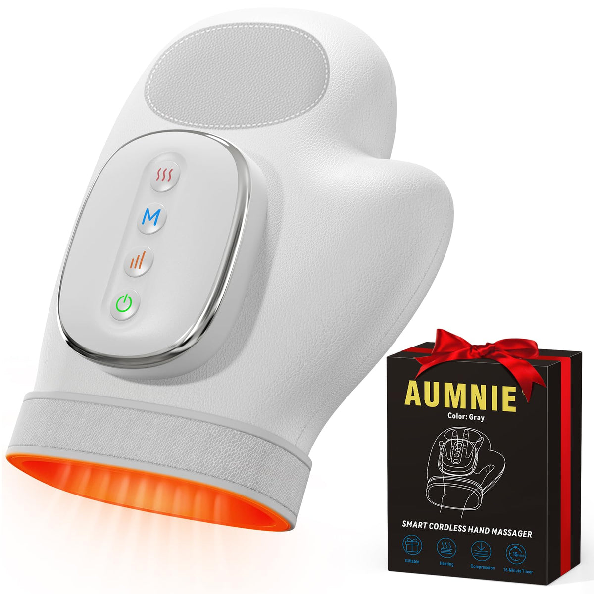 AUMNIE Hand Massager in use, cordless relief for at home ease.
