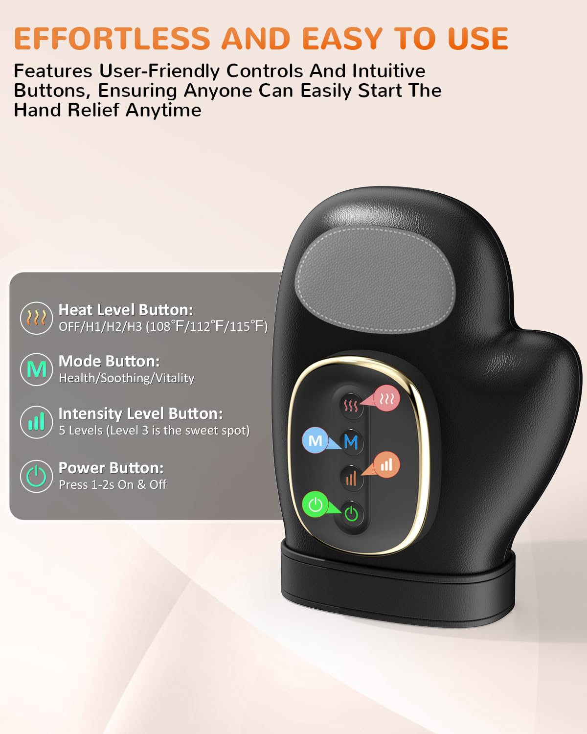 AUMNIE hand massager easy-use controls enable instant relaxation without manuals.