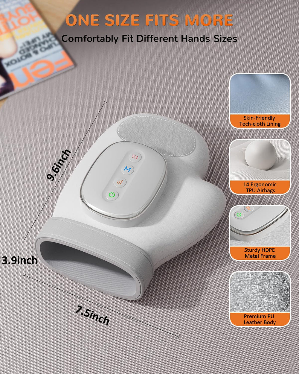 AUMNIE Hand Massager ergonomic fit supports larger hands.