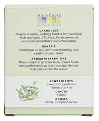 Aura Cacia eucalyptus oil packaging showcasing quality and freshness.
