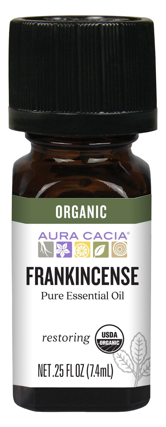 Aura Cacia Frankincense essential oil bottle ready for diffuse aromatherapy and calm ambience