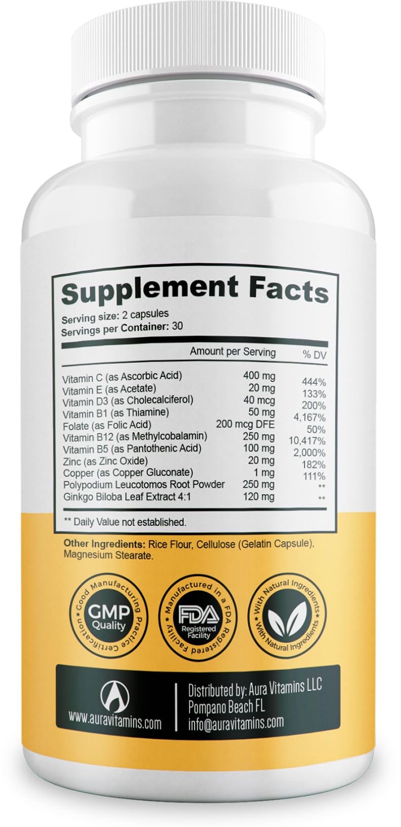 Aura Vitamins logo with Dermawonder branding for trust and quality.