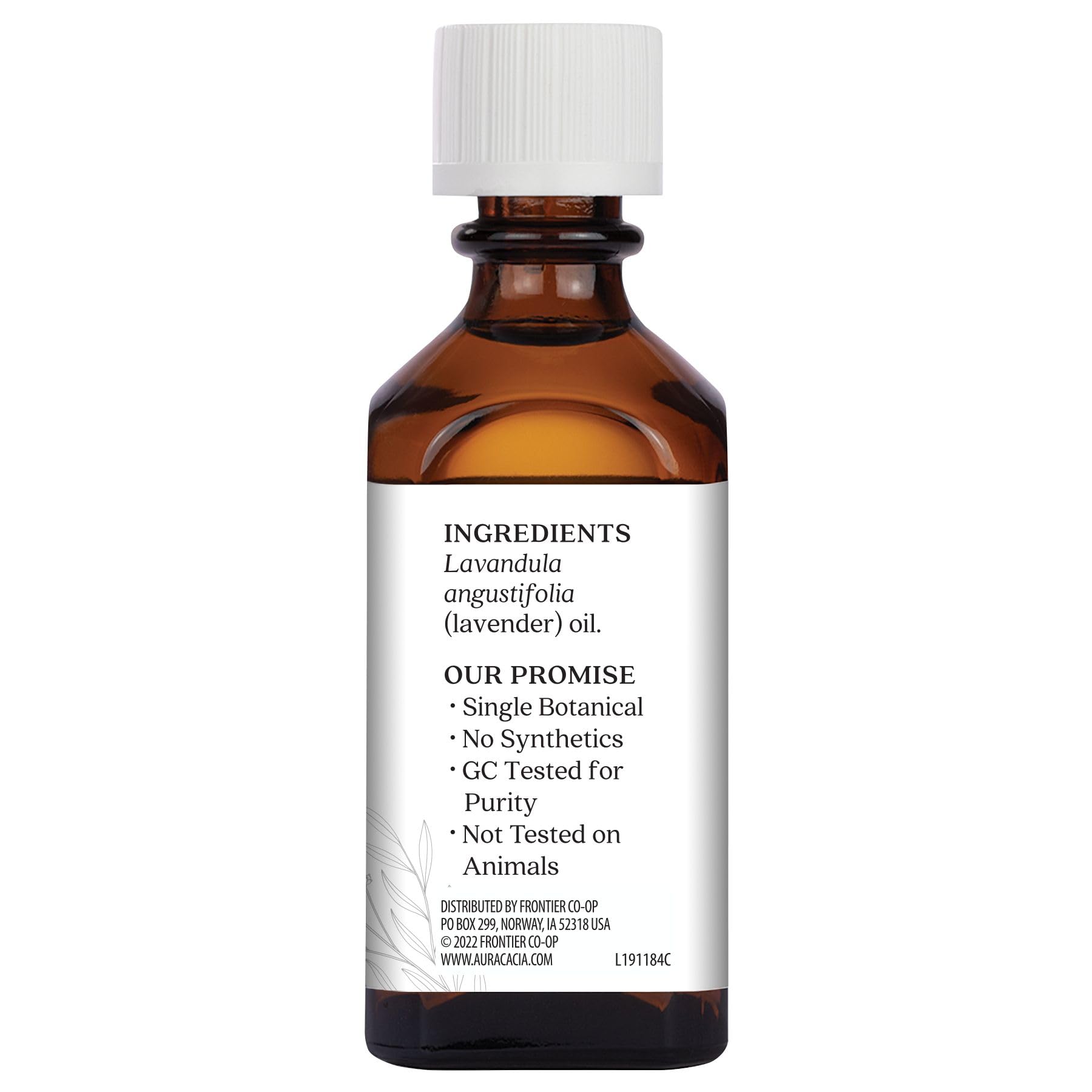 Aura Cacia Lavender Oil label closeup showing purity and product clarity