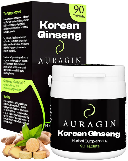 Auragin authentic Korean red ginseng bottle showing premium quality for daily use