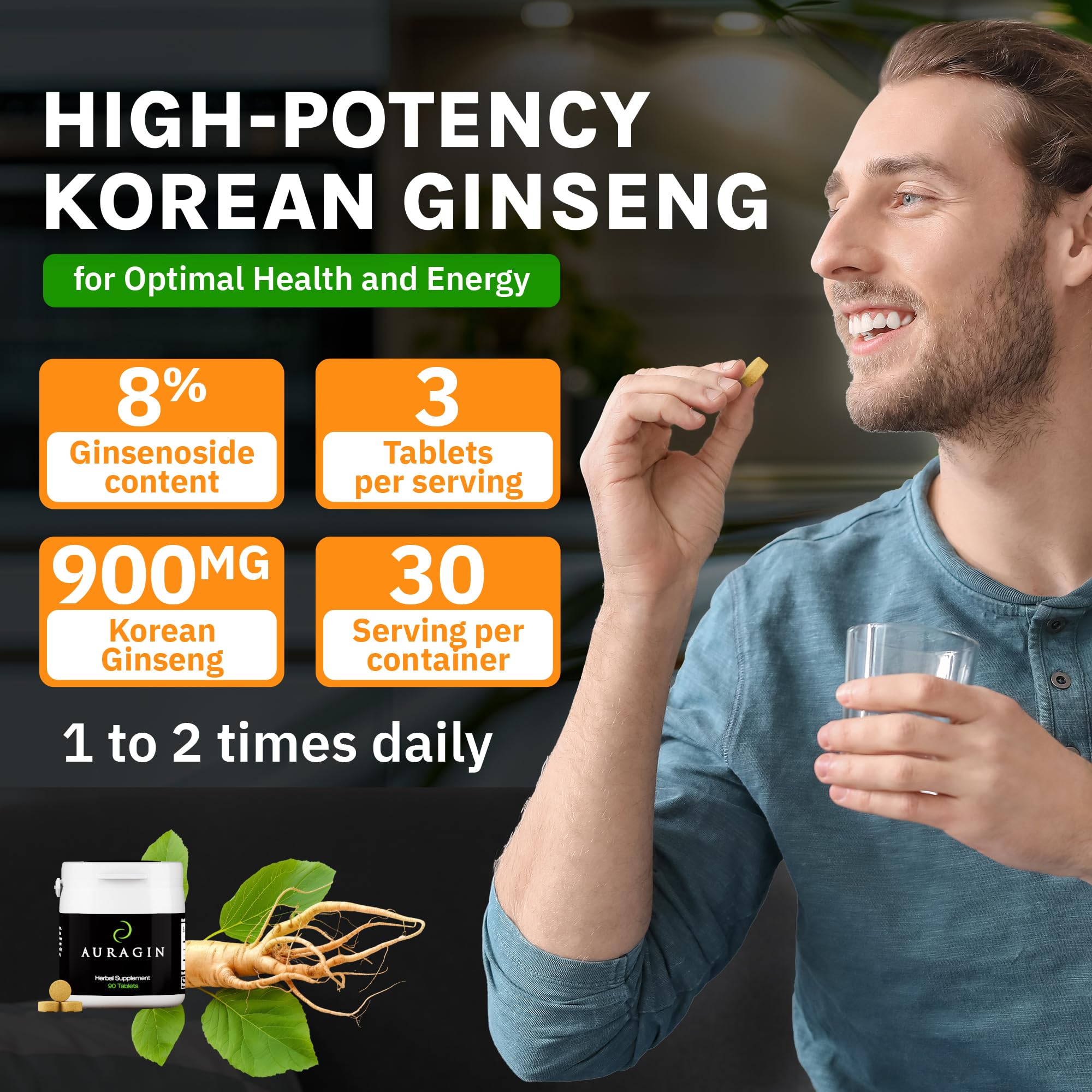 Auragin red ginseng tablets close-up for convenient daily supplementation