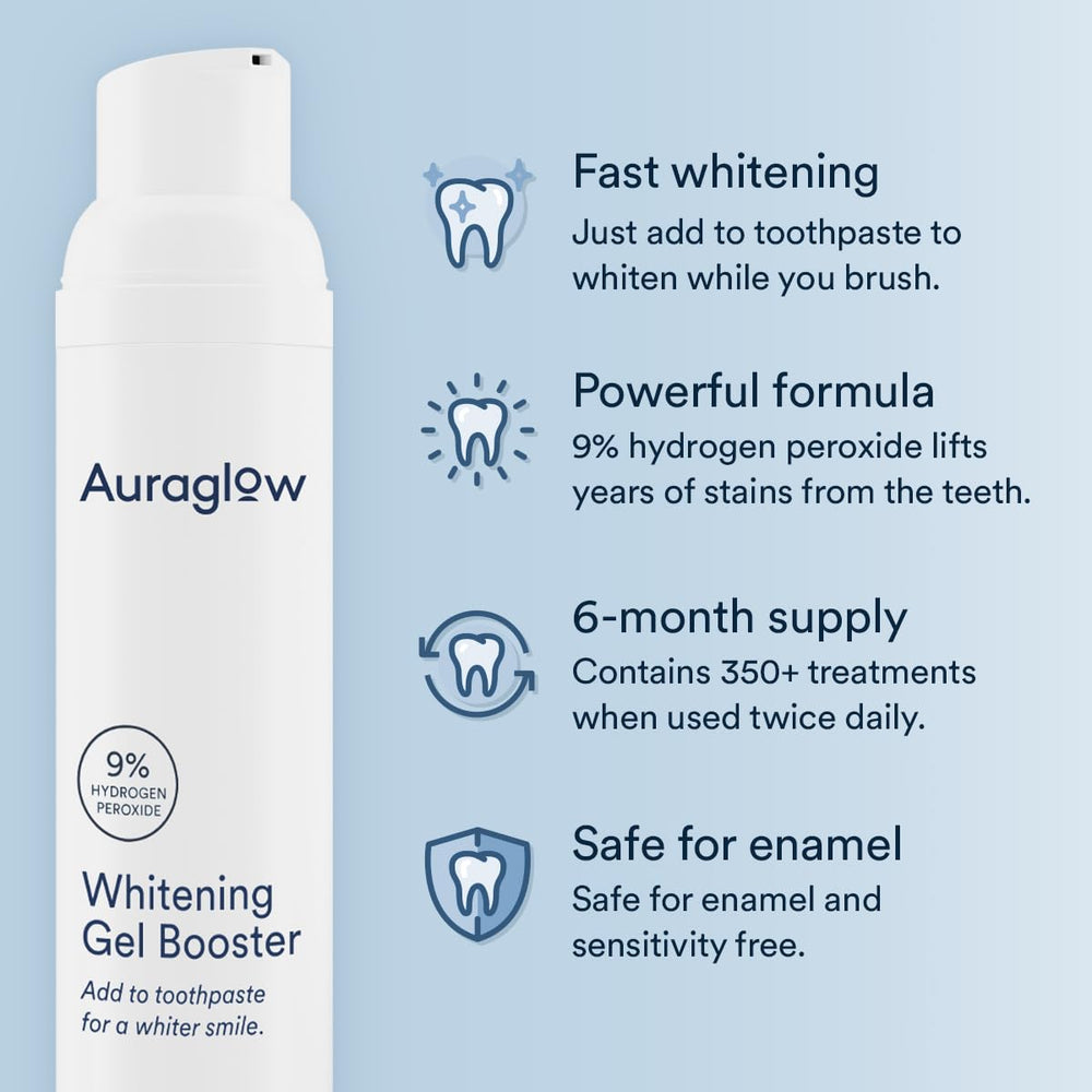 Bottle highlights 350+ treatments for long-term whitening maintenance.