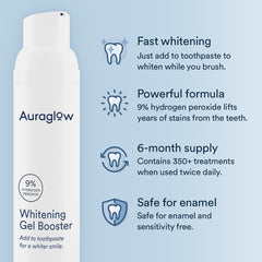 Bottle highlights 350+ treatments for long-term whitening maintenance.