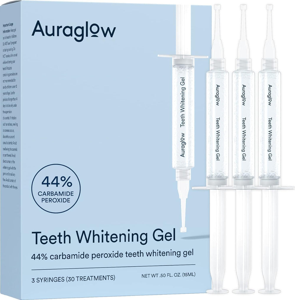 Auraglow 44% gel tray refill for at-home whitening with trays.